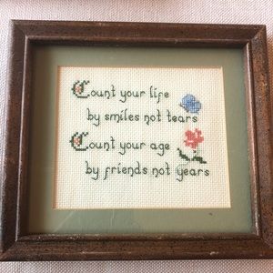 Vintage Handmade Crossed Stitch Tapestry framed and Matte 8”x9”